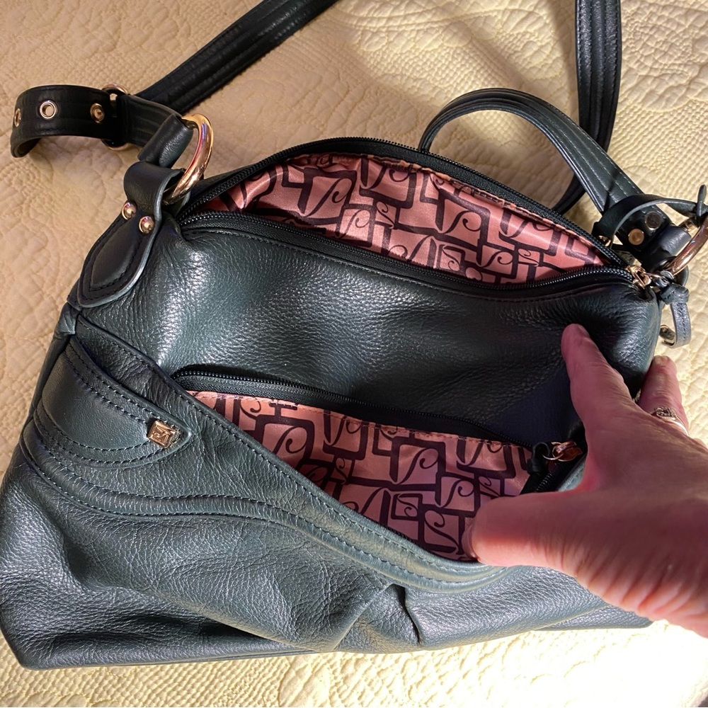Stone Mountain REAL leather shoulder bag purse Green - Picture 3 of 7